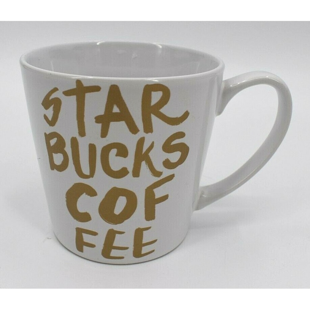Starbucks 14.2 oz Coffee Mug Tea Hot‎ Chocolate White Gold Grafitti Letters 2015